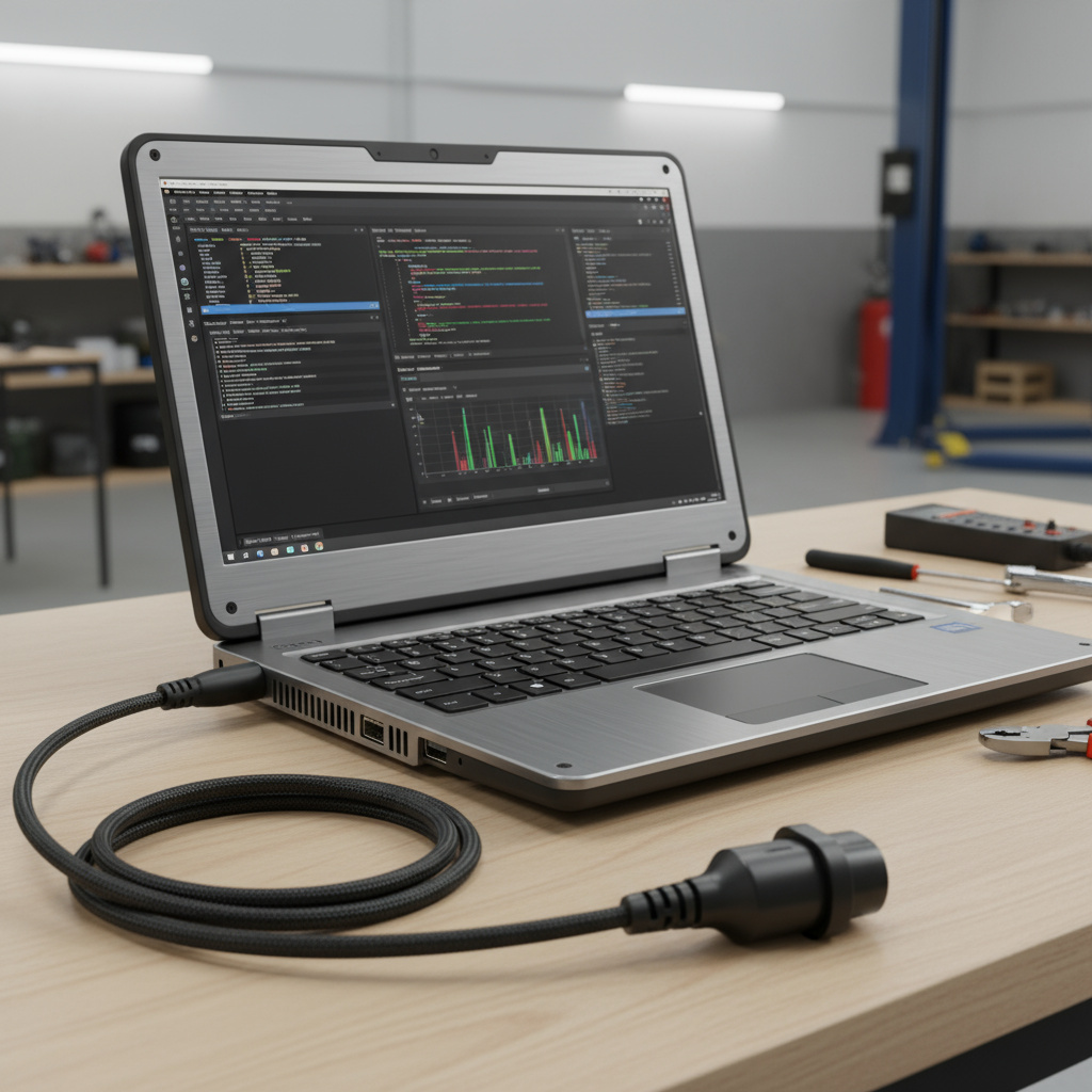 Portátil con software de remapping conectado a un vehículo